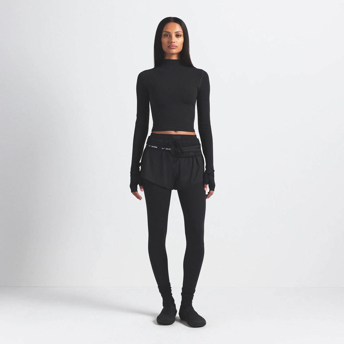 NikeSKIMS VINTAGE SEAMLESS MOCK NECK CROP TOP | OBSIDIAN