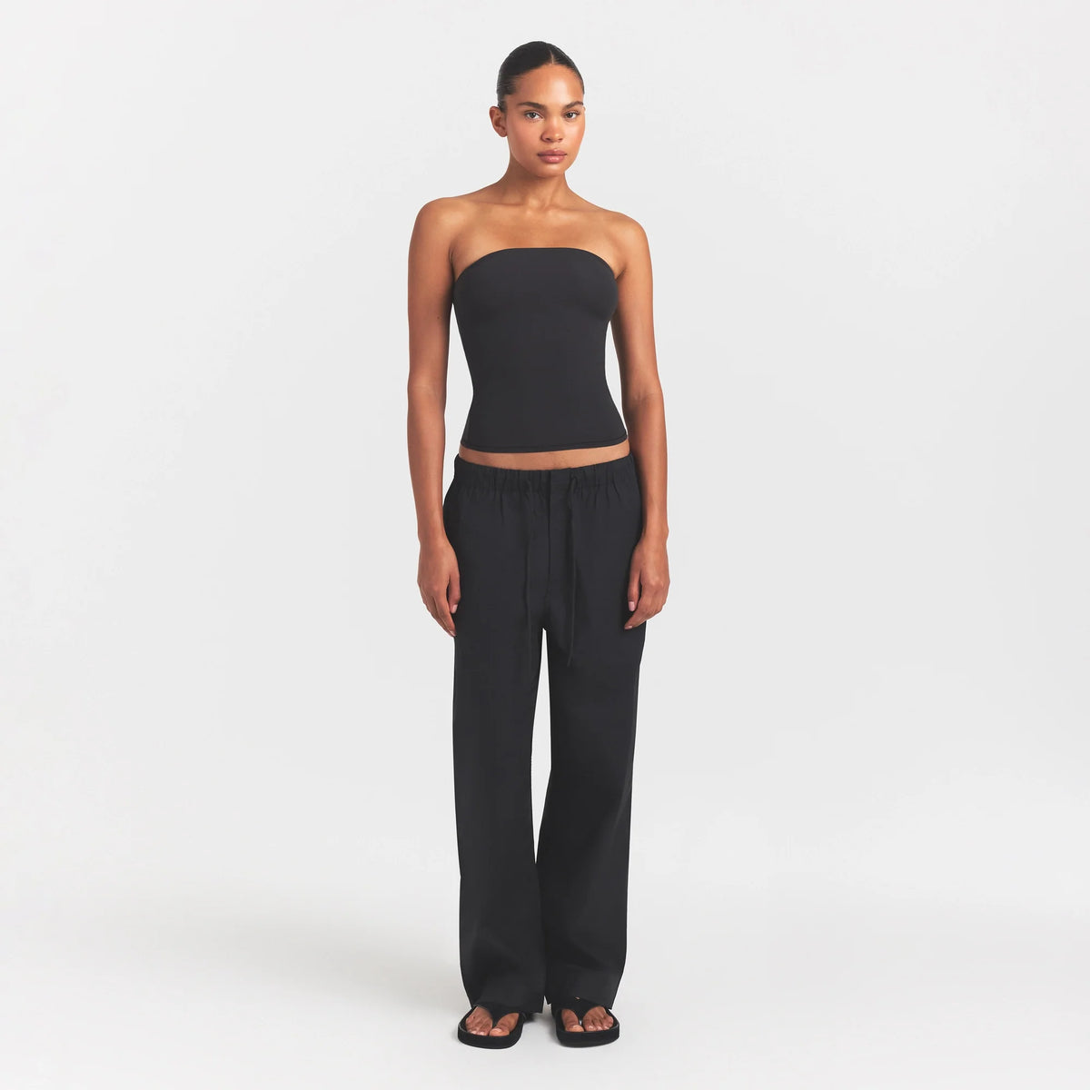 WOVEN COTTON OVERSIZED STRAIGHT LEG PANT | ONYX