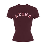 COTTON JERSEY LOGO T-SHIRT | CURRANT ARCHED SKIMS PLAID