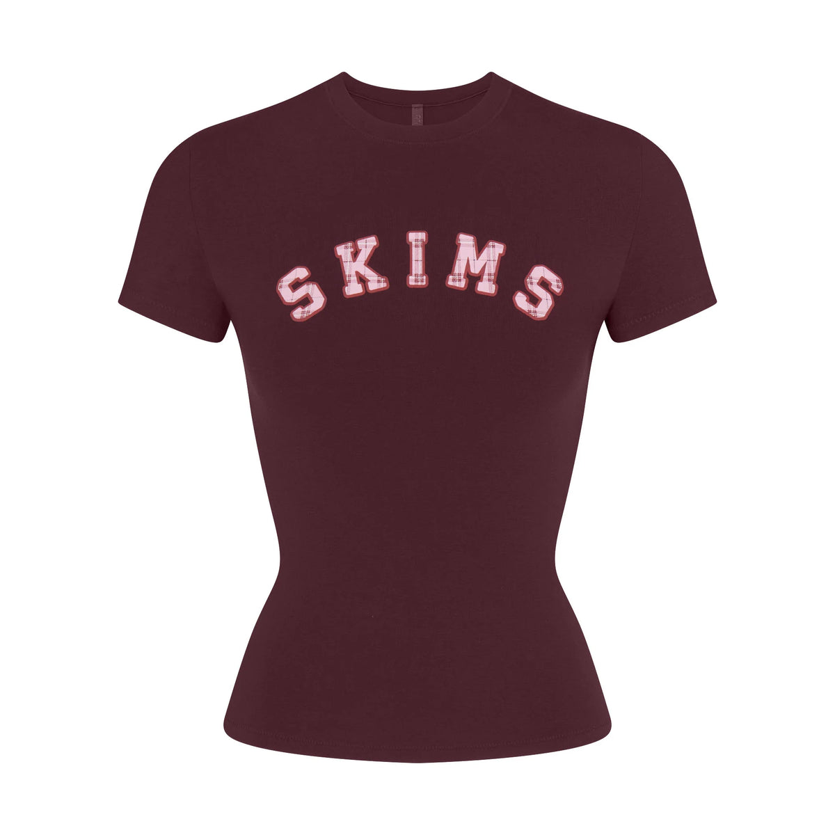 COTTON JERSEY LOGO T-SHIRT | CURRANT ARCHED SKIMS PLAID