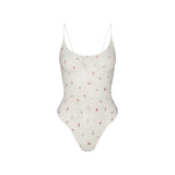 STRETCH LACE SCOOP NECK BODYSUIT | IVORY CHERRY PRINT