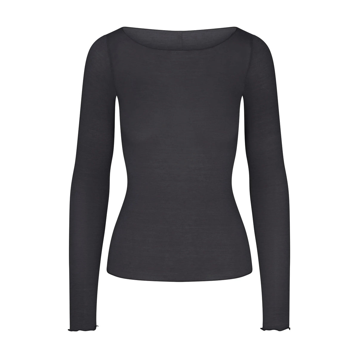 SHEER MODAL LONG SLEEVE BOATNECK TOP | ONYX