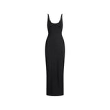 SMOOTH LAYERS SCOOP NECK LONG DRESS | OBSIDIAN