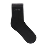 SKIMS SOCKS RIBBED QUARTER CREW LOGO SOCK | ONYX AND DARK HEATHER GREY