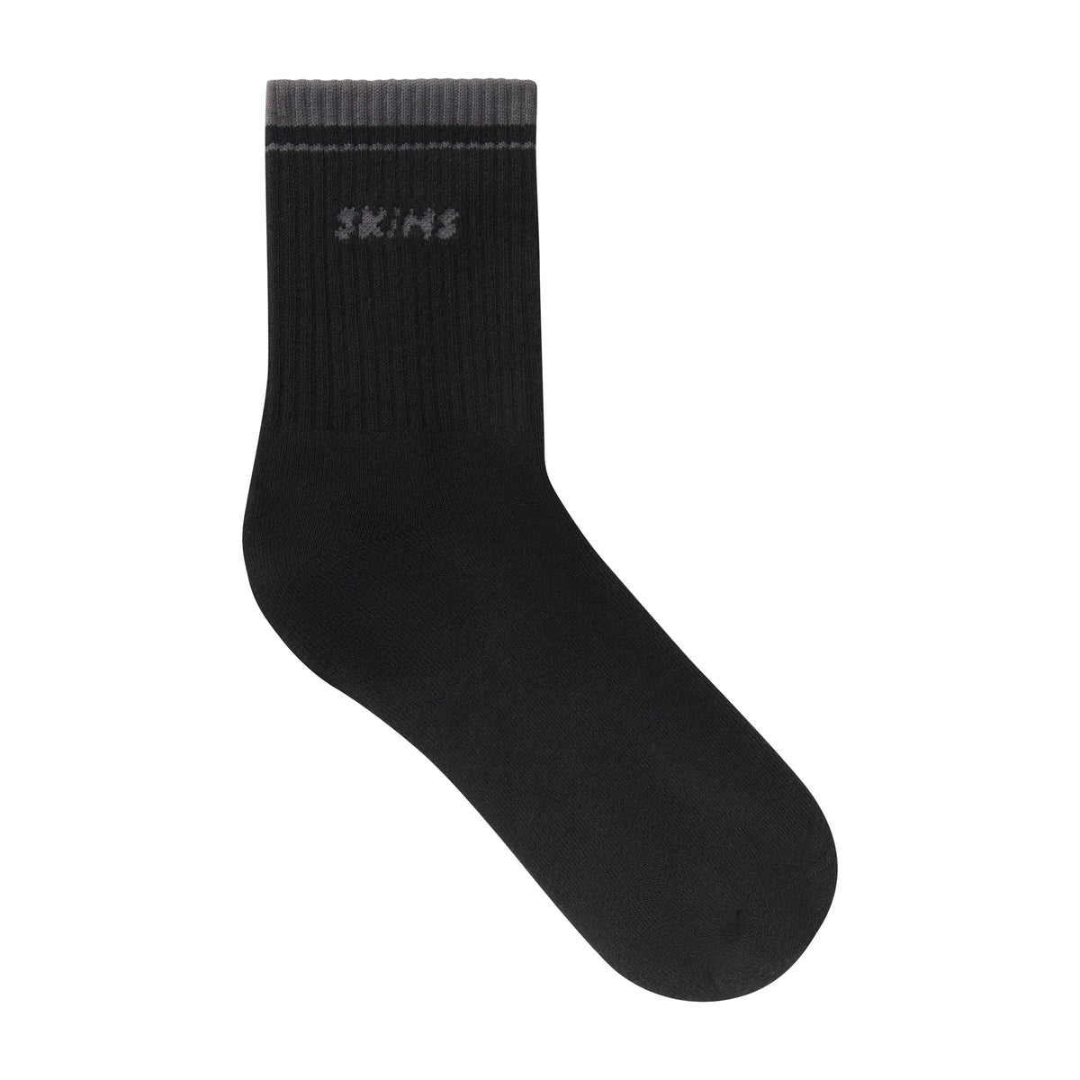 SKIMS SOCKS RIBBED QUARTER CREW LOGO SOCK | ONYX AND DARK HEATHER GREY