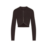 ESSENTIAL KNIT ROUNDED CROPPED CARDIGAN | ESPRESSO