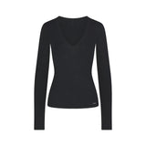 ESSENTIAL KNIT LONG SLEEVE V NECK | ONYX