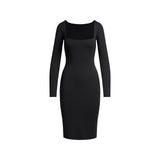 SMOOTH LAYERS SQUARE NECK MIDI DRESS | OBSIDIAN