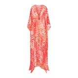 SWIM COVER-UPS SHEER LONG KAFTAN | CARMINE ZEBRA PRINT
