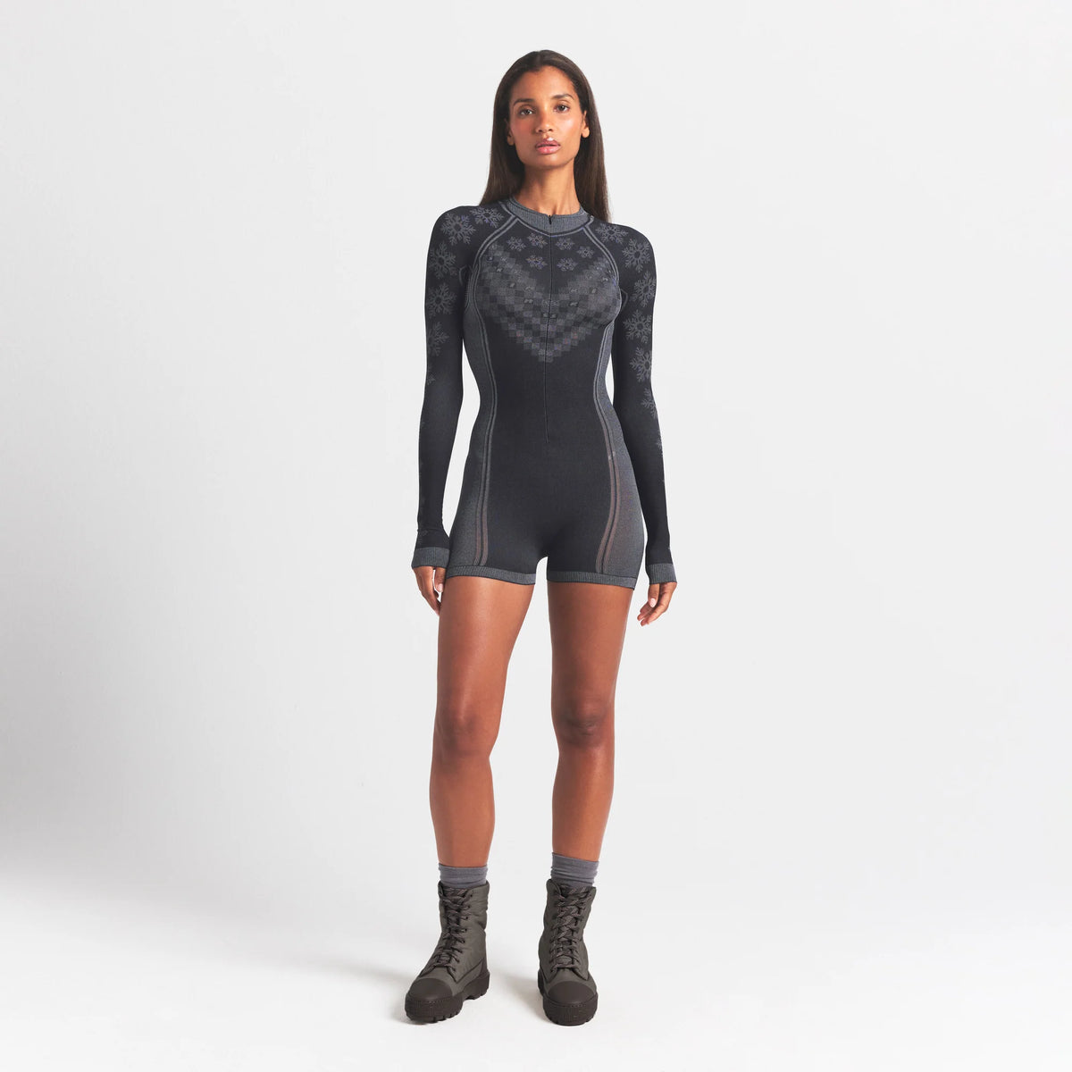 SKIMS FIRST LAYERS HALF ZIP ONESIE | OBSIDIAN WINTER FAIR ISLE