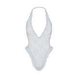 STRETCH LACE DEEP PLUNGE TEDDY | POWDER BLUE