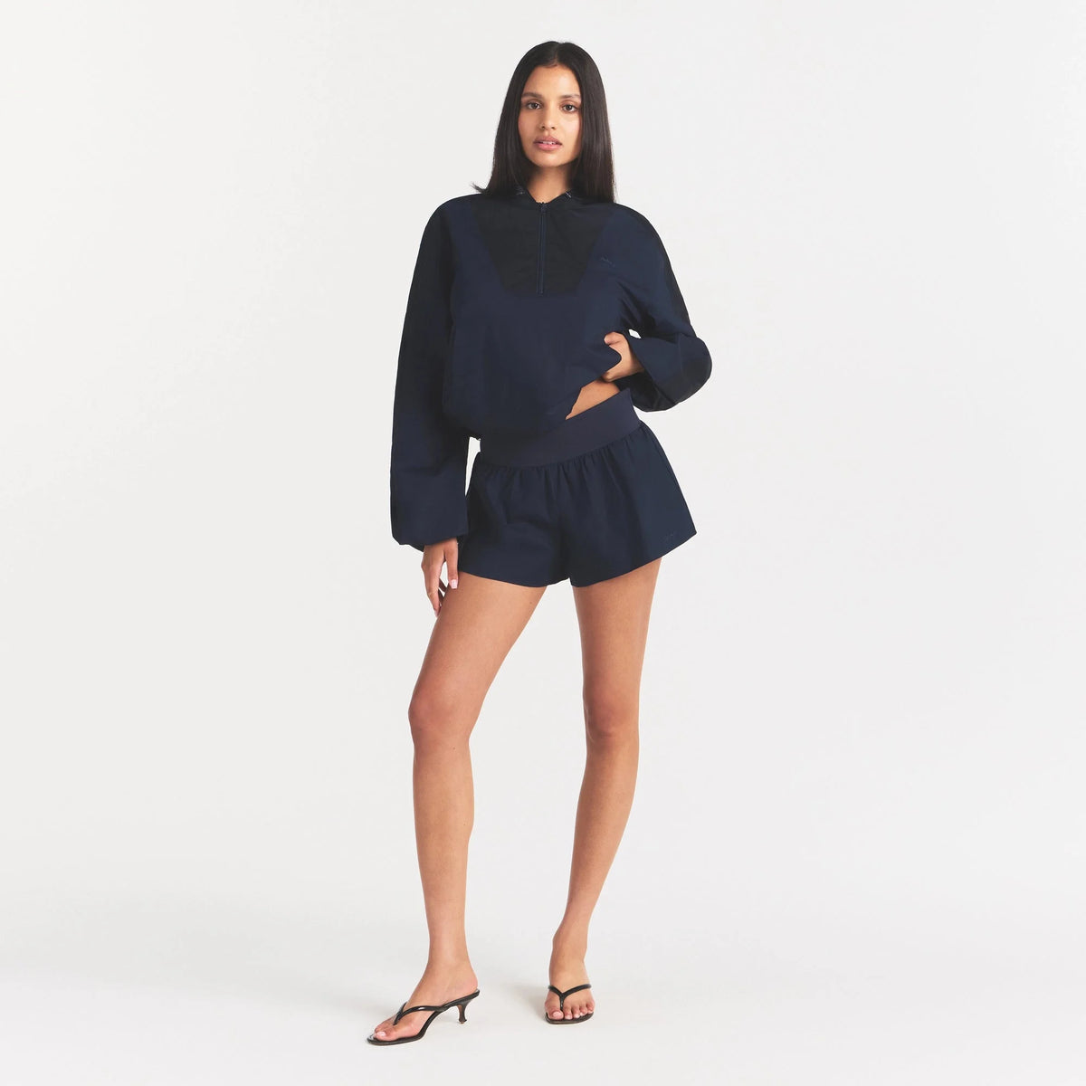 WOVEN COTTON FLUTTER SHORT | NAVY