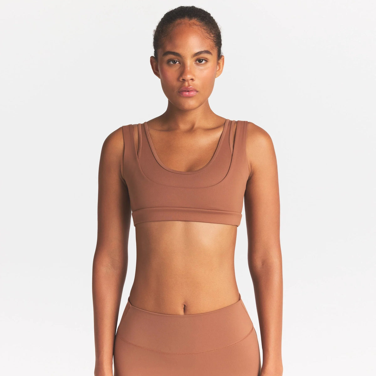 NikeSKIMS MATTE DOUBLE STRAP SCOOP BRA | CAROB BROWN