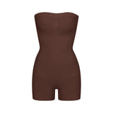 SEAMLESS SCULPT STRAPLESS SHORTIE BODYSUIT | COCOA