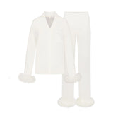 BRIDAL SLEEP FEATHER TRIM LONG SET | IVORY