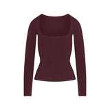 COTTON JERSEY SCOOP NECK LONG SLEEVE TOP | CURRANT