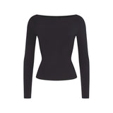 COTTON JERSEY LONG SLEEVE BOATNECK TOP | SOOT
