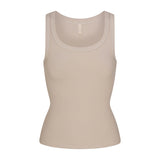 COTTON RIB SCOOP NECK TANK | STONE