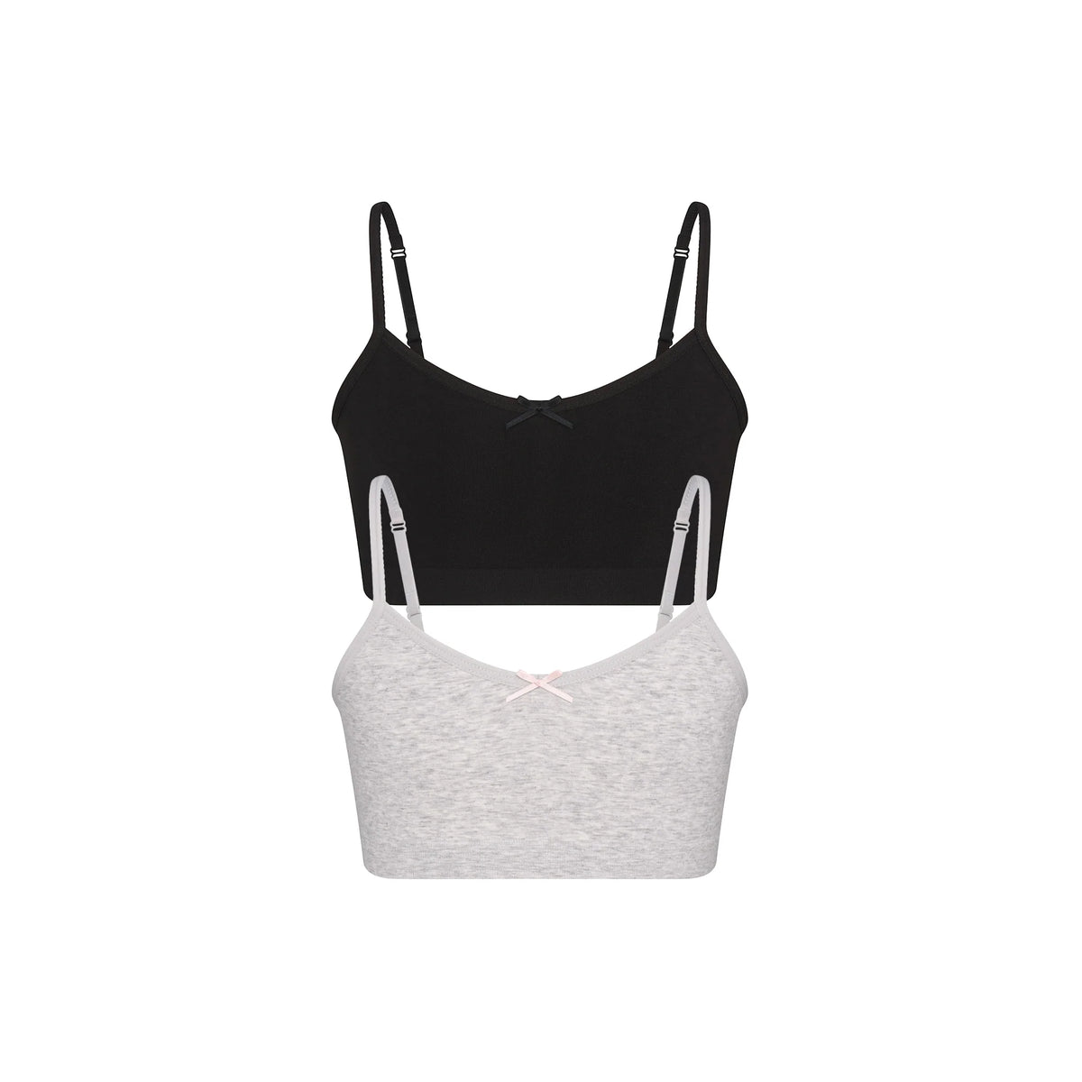 COTTON SEAMLESS JUNIORS BRALETTE 2-PACK | LIGHT HEATHER GREY AND SOOT