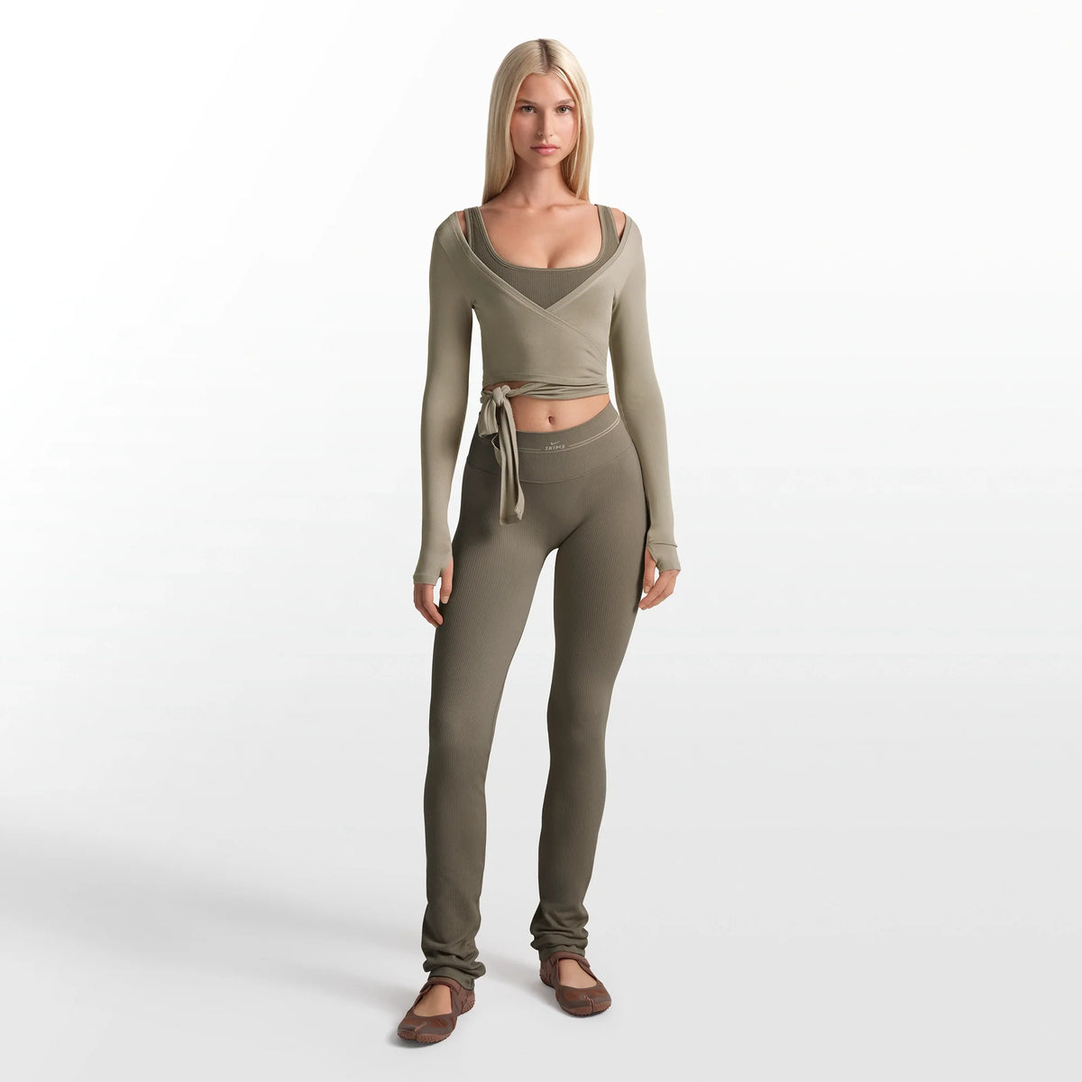 NikeSKIMS RIBBED SEAMLESS 34" STRAIGHT LEGGING | DUSTY OAKMOSS