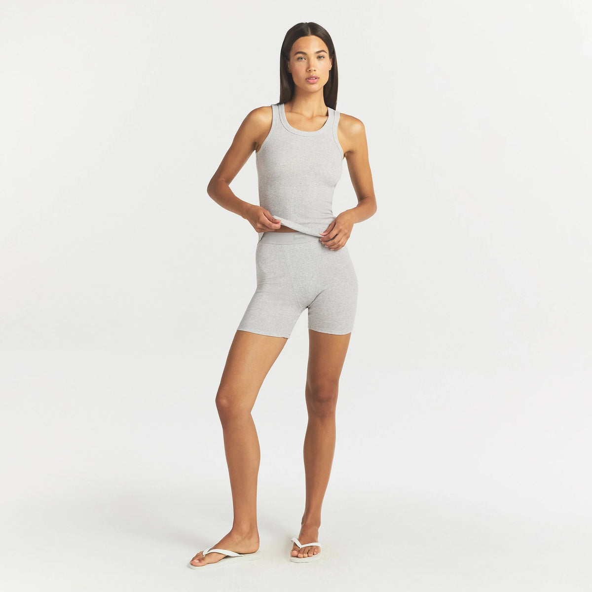COTTON RIB SCOOP NECK TANK | LIGHT HEATHER GREY