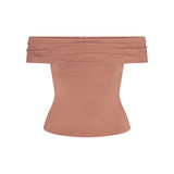 SMOOTH LAYERS ASYMMETRICAL OFF THE SHOULDER TOP | NUTMEG