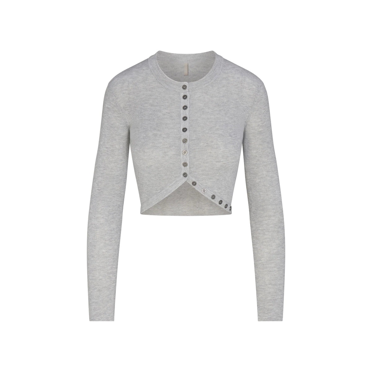 ESSENTIAL KNIT ROUNDED CROPPED CARDIGAN | MID HEATHER GREY