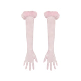 SILK FEATHER TRIM GLOVES | CHERRY BLOSSOM