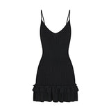 SHEER KNIT RUFFLE DRESS | ONYX