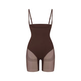 POWER MESH SHAPEWEAR CORE SCULPT OPEN BUST MID THIGH BODYSUIT | COCOA