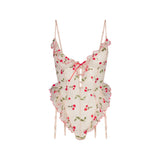EMBROIDERED TULLE GARTER TEDDY | PRIMROSE CHERRY TULLE