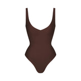 SKIMS BODY UNLINED PLUNGE THONG BODYSUIT | COCOA