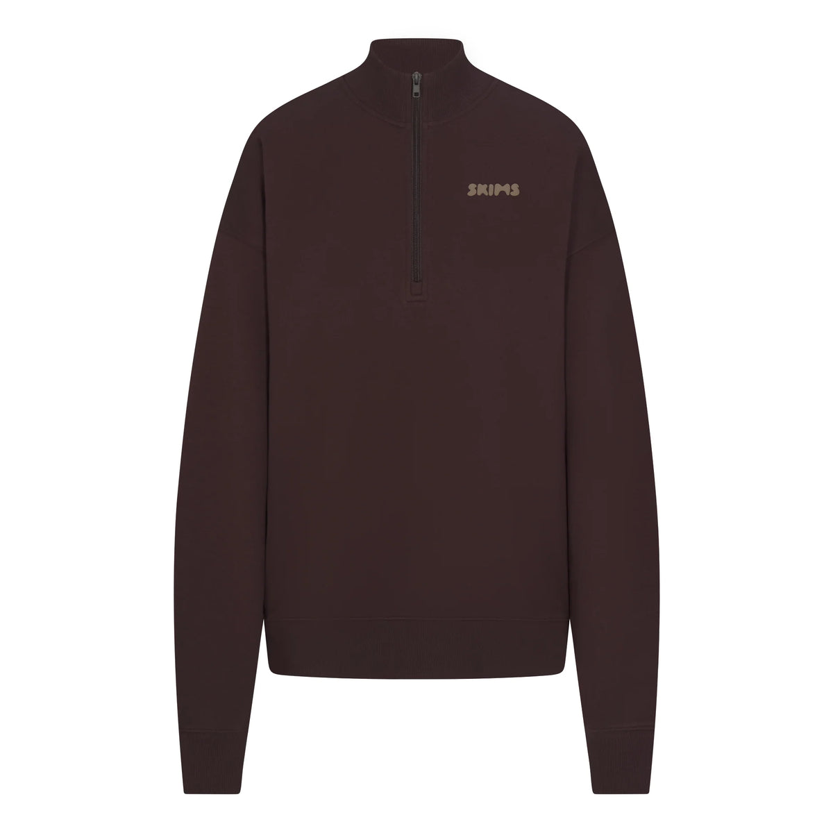 COTTON FLEECE MOCK NECK QUARTER ZIP WITH EMBOSSED LOGO | ESPRESSO