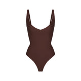 SKIMS BODY CORE SCULPT PLUNGE THONG BODYSUIT | COCOA