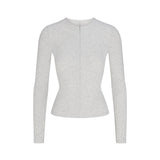 COTTON RIB ZIP UP TOP | LIGHT HEATHER GREY