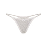 LIGHTWEIGHT COTTON POINTELLE LACE STRING THONG | LIGHT HEATHER GREY PIN DOT
