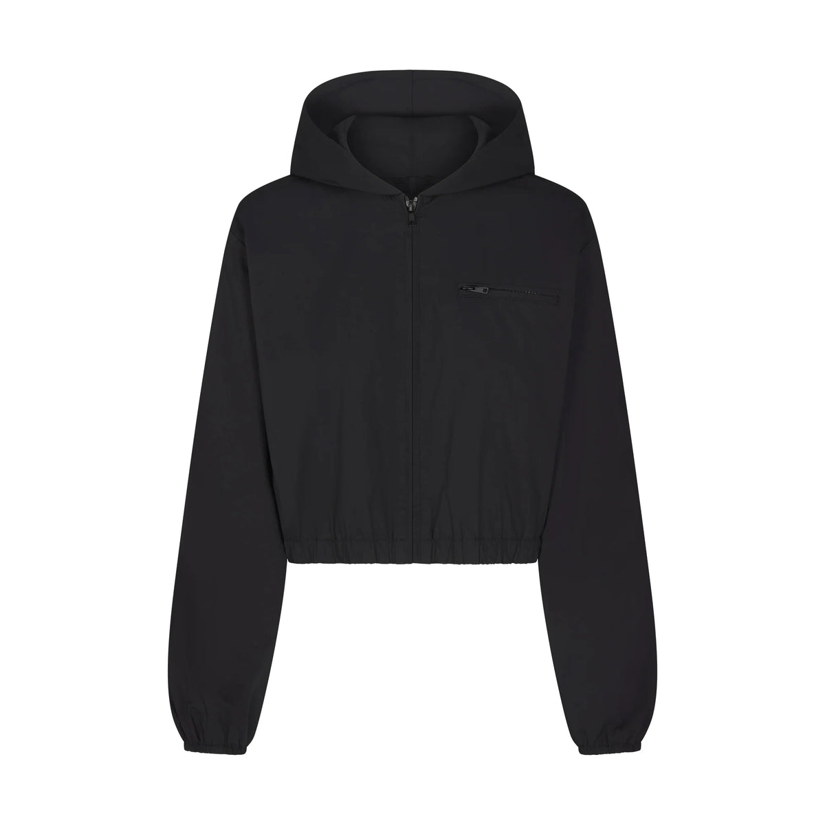 WOVEN COTTON CROPPED ZIP UP JACKET | ONYX