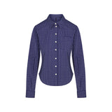 COTTON POPLIN SHRUNKEN BUTTON UP SHIRT | NAVY CHECK
