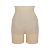 SHEER SEAMLESS HIGH-WAISTED MID THIGH SHORT | SAND