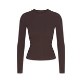 COTTON RIB ZIP UP TOP | ESPRESSO