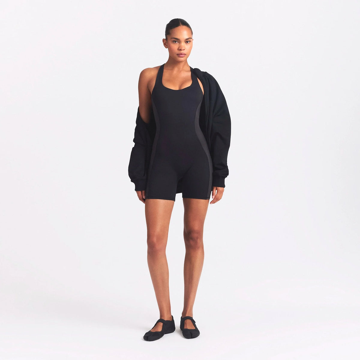 NikeSKIMS MATTE SHINE MIX RACERBACK 5" ONE PIECE | OBSIDIAN AND IGNEOUS