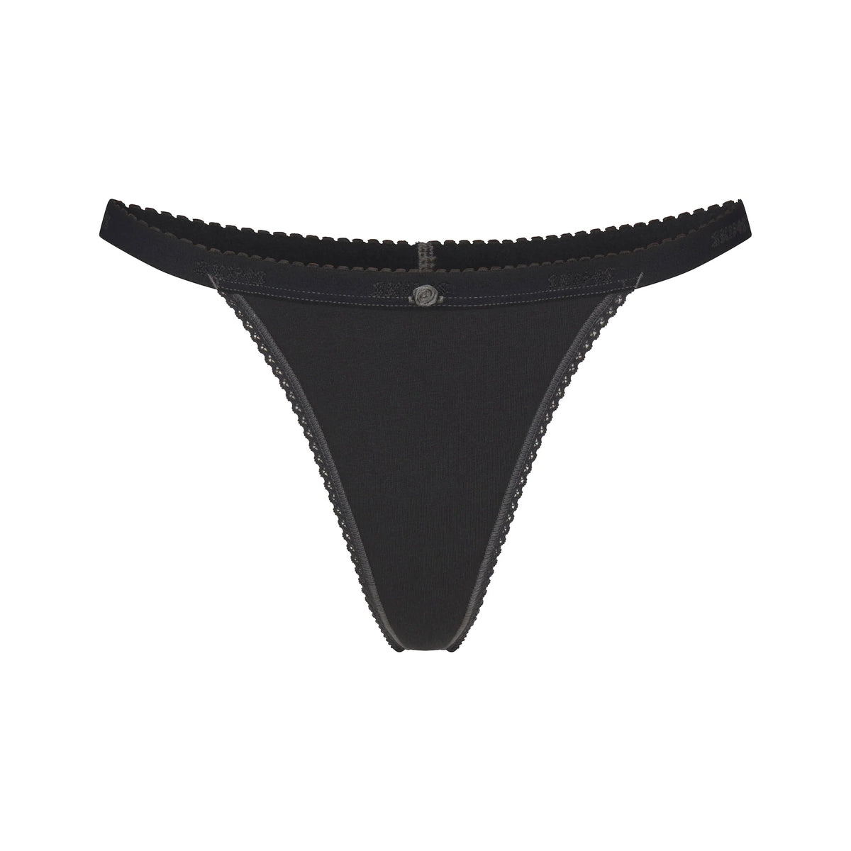 LIGHTWEIGHT COTTON LOGO PICOT THONG | SOOT