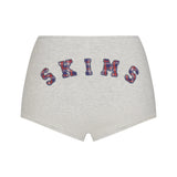 COTTON JERSEY LOGO BOY SHORT | LIGHT HEATHER GREY ARCHED SKIMS PLAID
