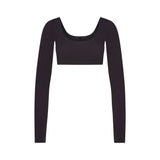 WOOL RIB LONG SLEEVE SUPER CROPPED TOP | OBSIDIAN