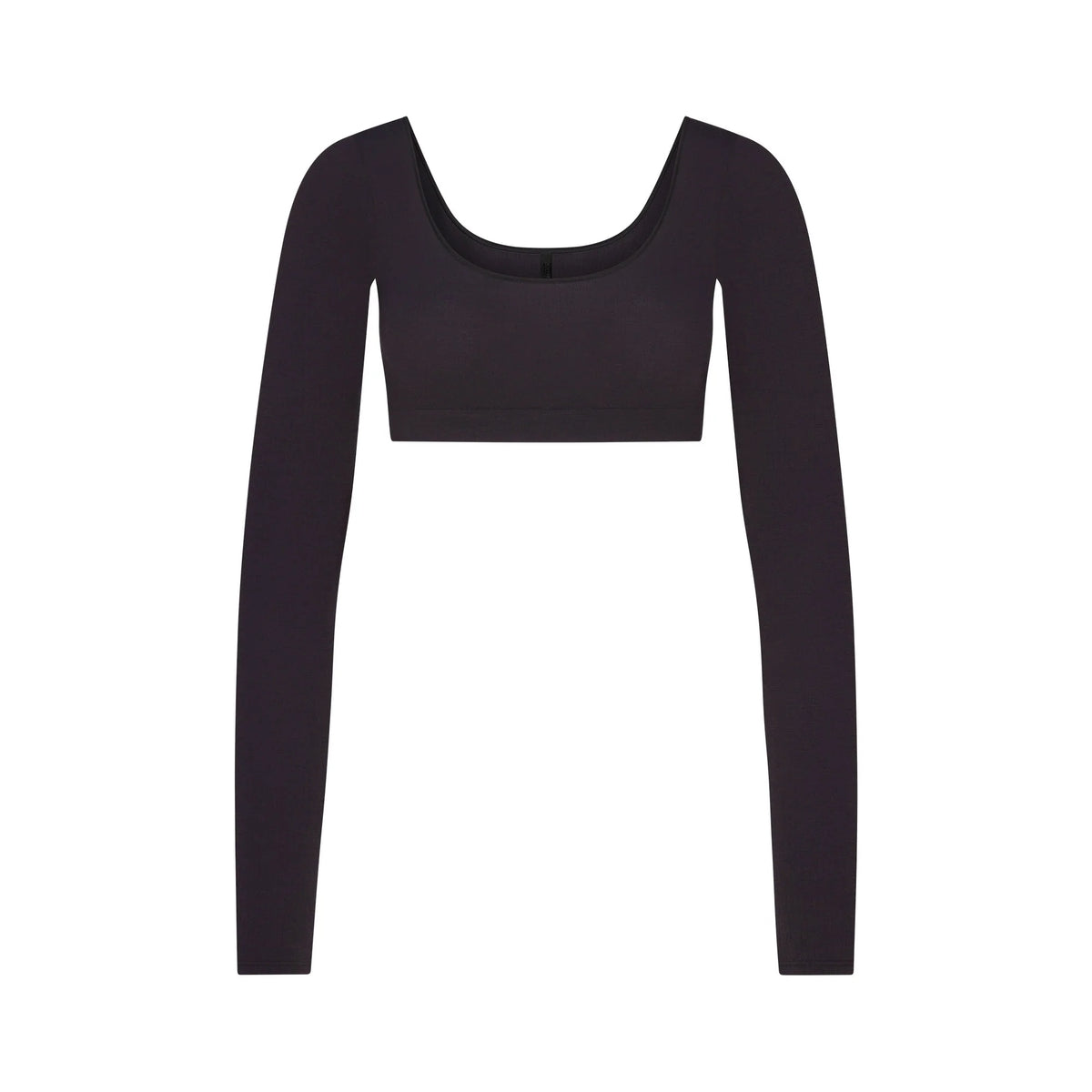 WOOL RIB LONG SLEEVE SUPER CROPPED TOP | OBSIDIAN