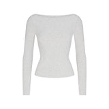 COTTON JERSEY LONG SLEEVE BOATNECK TOP | LIGHT HEATHER GREY