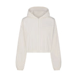 WOVEN COTTON CROPPED ZIP UP JACKET | EGRET