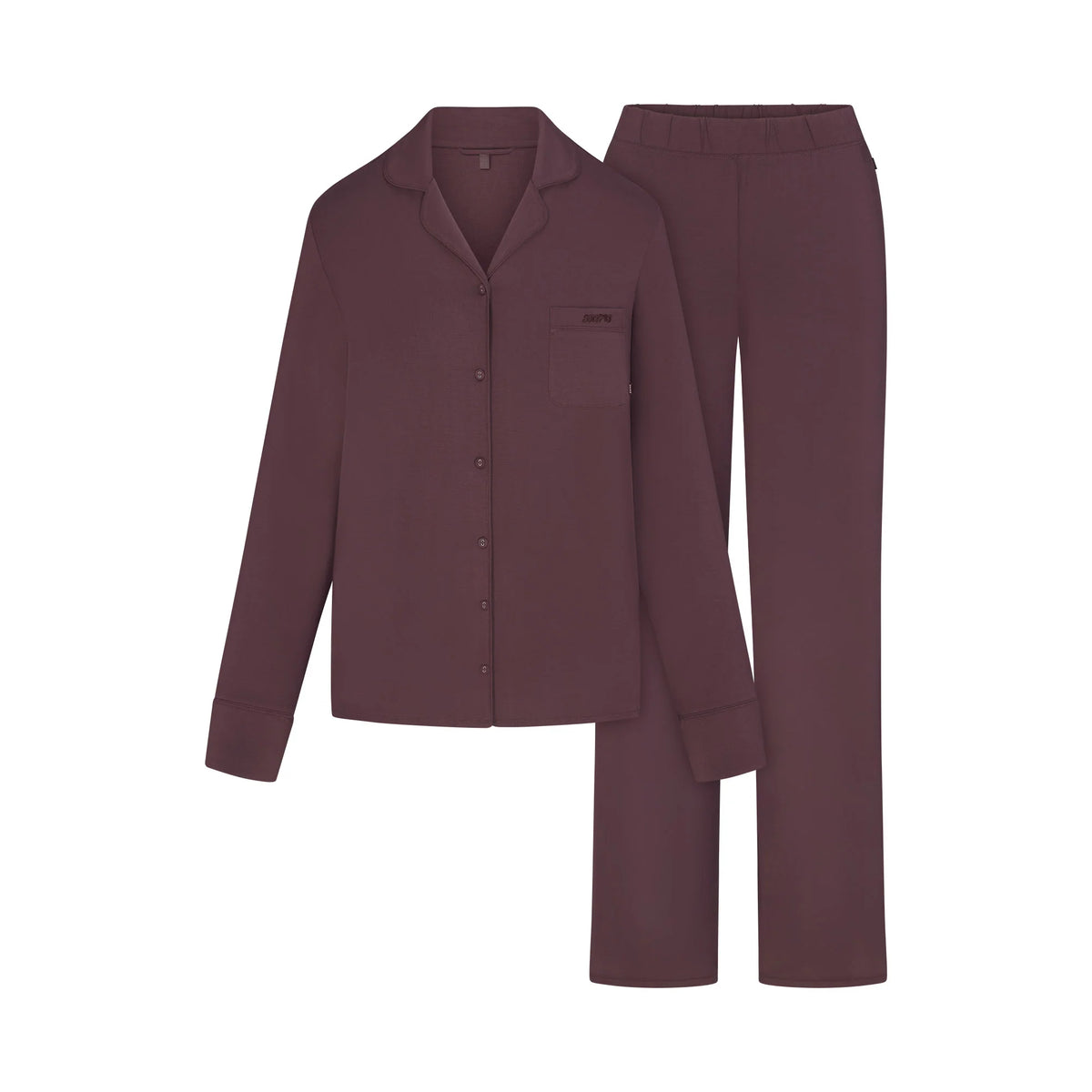 SKIMS SLEEP LONG SLEEVE BUTTON UP SET | RAISIN