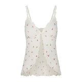 STRETCH LACE BABYDOLL TOP | IVORY CHERRY PRINT